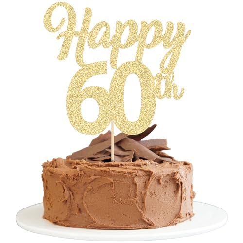Kuchendekoration "Happy 60th Cake", goldfarben, glitzernd, Zahl 60, 60. Geburtstag, Hochzeit, Jahrestag, Partyzubehör, 3 Stück von Gyufise