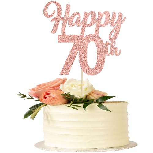 3 Stück Happy 70th Cake Topper Rose Gold Glitter Nummer 70 Seventy Birthday Cake Pick Decorations for Cheers to 70 Years Old 70th Birthday Wedding Anniversary Party Supplies von Gyufise