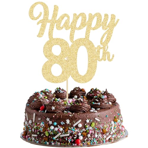 3 Stück Happy 80th Cake Topper Gold Glitter Nummer 80 Eighty Birthday Cake Pick Decorations for Cheers to 80 Years Old 80th Birthday Wedding Anniversary Party Supplies von Gyufise