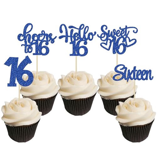 Cupcake-Aufsätze zum 16. Geburtstag, 16. Geburtstag, 16. Geburtstag, Cupcake-Picks, Cheers to 16 Sweet 16, Kuchendekorationen für 16. Geburtstag, Jahrestag, Partyzubehör, dunkelblauer Glitzer, 30 Cupcake-Aufsätze zum 16. Geburtstag, 16. Geburtstag, 16. Geburtstag, Cupcake-Picks, Cheers to 16 Sweet 16, Kuchendekorationen für 16. Geburtstag, Jahrestag, Partyzubehör, dunkelblauer Glitzer, 30 von Gyufise