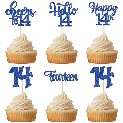 Cupcake-Topper zum 14. Geburtstag, Hello 14, Cupcake-Picks, vierzehn Prost bis 14 Jahre, Kuchendekorationen für 14. Geburtstag, Jahrestag, Partyzubehör, dunkelblauer Glitzer, 30 Stück Cupcake-Topper zum 14. Geburtstag, Hello 14, Cupcake-Picks, vierzehn Prost bis 14 Jahre, Kuchendekorationen für 14. Geburtstag, Jahrestag, Partyzubehör, dunkelblauer Glitzer, 30 Stück von Gyufise