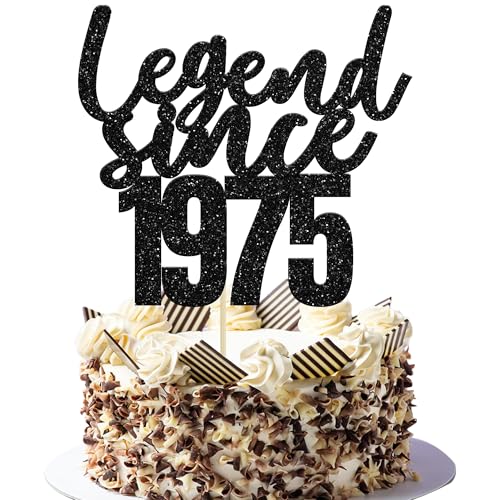 Gyufise 1 Packung Legend Since 1975 Cake Topper Black Glitter 50th Birthday Cake Decoration Happy Birthday Cheers to 50 Years for 50th Men Women Birthday Party 50 and Fabulous Party Decoration von Gyufise