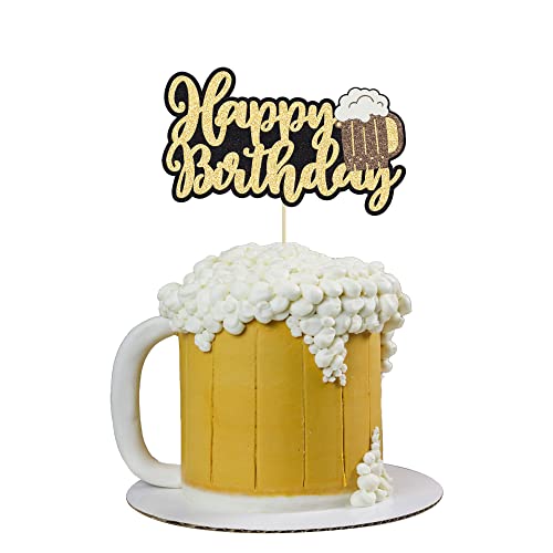 Gyufise 1 x Bierkrug "Happy Birthday" Kuchenaufsatz Glitzer Cheers Beers Cake Decoration for Celebrating Glorymoment Beer Theme Birthday Theme Party Supplies von Gyufise