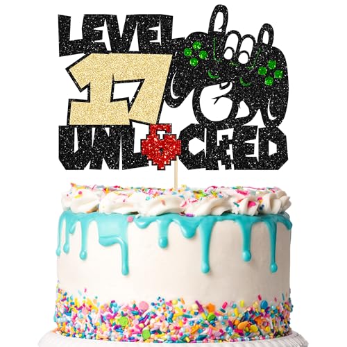 Gyufise 1 x Videospiel-Kuchenaufsatz zum 17. Geburtstag, Videospiel-Controller, Level 17 von Gyufise