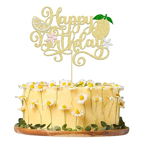 Gyufise 1 x Zitronen-Kuchenaufsatz "Happy Birthday", zusammengebautes Glitzer-Obstthema, Limonade, Party-Kuchendekoration für Zitronen-Thema, Babyparty, Kinder, Jungen, Mädchen, Gyufise 1 x Zitronen-Kuchenaufsatz "Happy Birthday", zusammengebautes Glitzer-Obstthema, Limonade, Party-Kuchendekoration für Zitronen-Thema, Babyparty, Kinder, Jungen, Mädchen, von Gyufise
