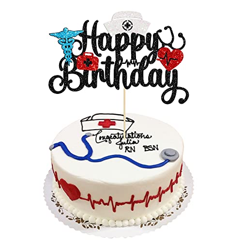 Gyufise 1Pcs Nurse Happy Birthday Cake Topper Glitter Nursing Birthday Cake Pick Decoration for Medical Rn Theme Nurse Birthday Party Cake Decorations Supplies Black Gyufise 1Pcs Nurse Happy Birthday Cake Topper Glitter Nursing Birthday Cake Pick Decoration for Medical Rn Theme Nurse Birthday Party Cake Decorations Supplies Black von Gyufise