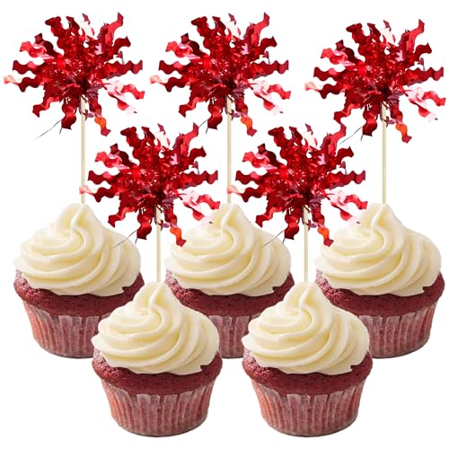 Gyufise 20 Stück Folien-Feuerwerk-Cupcake-Topper, glitzernde Lametta-Kuchenaufsätze, Kuchendekoration, Cocktail-Picker für Geburtstag, Hochzeit, Abschlussfeier, Partyzubehör, Rot Gyufise 20 Stück Folien-Feuerwerk-Cupcake-Topper, glitzernde Lametta-Kuchenaufsätze, Kuchendekoration, Cocktail-Picker für Geburtstag, Hochzeit, Abschlussfeier, Partyzubehör, Rot von Gyufise
