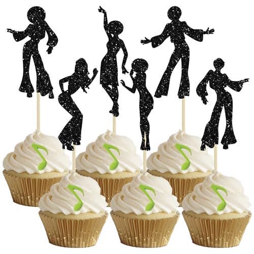 Gyufise 24 Stück 70er Jahre Disco Tanzen Cupcake Topper - Kuchen Dekoration für Disco Ball Musik Thema Party Geburtstag Hochzeit Feier - Schwarz Gyufise 24 Stück 70er Jahre Disco Tanzen Cupcake Topper - Kuchen Dekoration für Disco Ball Musik Thema Party Geburtstag Hochzeit Feier - Schwarz von Gyufise