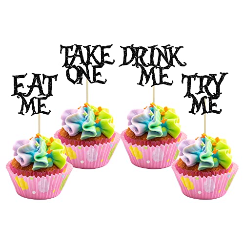 Gyufise 24 Stück Alice im Wunderland Cupcake-Topper, schwarzer Glitzer, Try Me Take One Eat Me Cupcake-Picker für Märchenwunderland-Thema, Babyparty, Kinder, Jungen, Mädchen, Geburtstagsparty-Zubehör Gyufise 24 Stück Alice im Wunderland Cupcake-Topper, schwarzer Glitzer, Try Me Take One Eat Me Cupcake-Picker für Märchenwunderland-Thema, Babyparty, Kinder, Jungen, Mädchen, Geburtstagsparty-Zubehör von Gyufise
