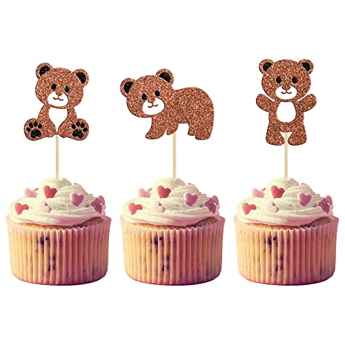 Gyufise 24 Stück Bär Babyparty Geburtstag Party Dekorationen We Can Bearly Wait Cupcake Topper Tischdekoration Fotoautomaten Requisiten Babyparty Party Zubehör Dekorationen von Gyufise