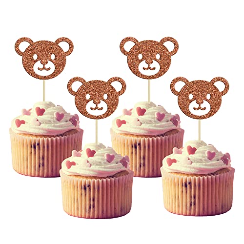 Gyufise 24 Stück Bärenkopf-Cupcake-Topper, Bär, Babyparty, Geburtstagskuchen-Dekorationen für Tiere, Babyparty, Geburtstagsparty, Kuchendekorationen, Zubehör von Gyufise