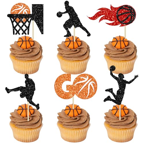 Gyufise Cupcake-Topper, Basketball-Thema, Sportball, Cupcake-Picks, Babyparty, Basketball, Sportspieler, Themen-Geburtstagsparty, Kuchendekorationen, Zubehör, 24 Stück Gyufise Cupcake-Topper, Basketball-Thema, Sportball, Cupcake-Picks, Babyparty, Basketball, Sportspieler, Themen-Geburtstagsparty, Kuchendekorationen, Zubehör, 24 Stück von Gyufise