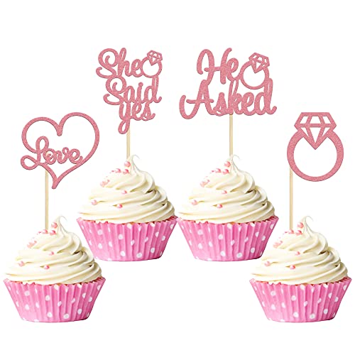 Gyufise 24 Stück Cupcake-Topper, He Asked She Said Yes, hellrosa Glitzer-Herz-Ring, Cupcake-Picks, Hochzeit, Verlobung, Brautparty, Party, Kuchendekoration, Zubehör Gyufise 24 Stück Cupcake-Topper, He Asked She Said Yes, hellrosa Glitzer-Herz-Ring, Cupcake-Picks, Hochzeit, Verlobung, Brautparty, Party, Kuchendekoration, Zubehör von Gyufise