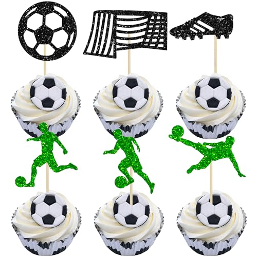 Gyufise Cupcake-Topper mit Fußball-Motiv, glitzernde Fußball-Dekorationen für Sport-Mottopartys und Kuchen-Designs, 24 Stück Gyufise Cupcake-Topper mit Fußball-Motiv, glitzernde Fußball-Dekorationen für Sport-Mottopartys und Kuchen-Designs, 24 Stück von Gyufise