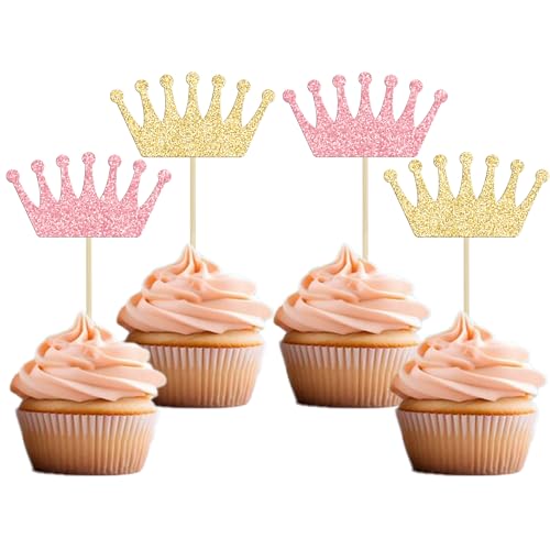 Gyufise 24 Stück Kronen-Cupcake-Topper, Rosa-Gold-Glitzer-Königin, Cupcake-Picker für Königin, Prinzessin, Thema, Babyparty, Mädchen, Hochzeit, Geburtstag, Party, Kuchendekorationen, Zubehör Gyufise 24 Stück Kronen-Cupcake-Topper, Rosa-Gold-Glitzer-Königin, Cupcake-Picker für Königin, Prinzessin, Thema, Babyparty, Mädchen, Hochzeit, Geburtstag, Party, Kuchendekorationen, Zubehör von Gyufise