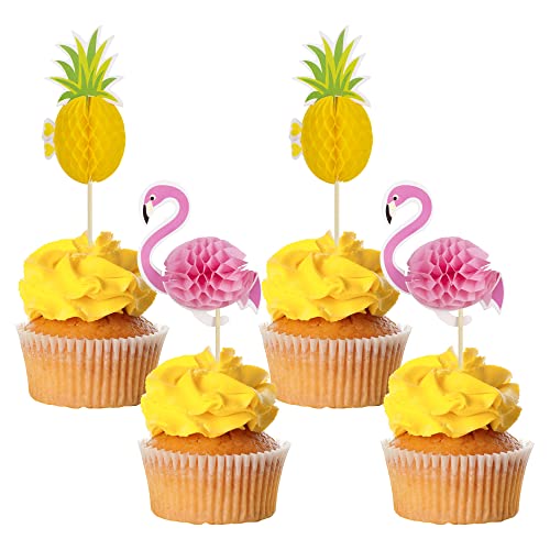 Gyufise 24 Stück Luau 3D Flamingo Cupcakes Topper Ananas Cupcake Toppers Lebensmittel Picks Party Cocktail Tropische Hawaii Kuchen Dekorationen für Sommer Strand Geburtstag Party Gastgeschenke von Gyufise