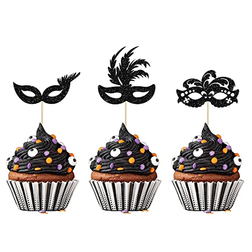 Gyufise 24 Stück Maskenmasken und Cupcake-Topper, glitzernde Junggesellinnenabschied-Masken, Karneval & Babyparty, Geburtstagsparty, Kuchendekorationen – Schwarz Gyufise 24 Stück Maskenmasken und Cupcake-Topper, glitzernde Junggesellinnenabschied-Masken, Karneval & Babyparty, Geburtstagsparty, Kuchendekorationen – Schwarz von Gyufise