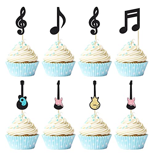 Gyufise 24 Stück Musiknoten Cupcake Toppers Gitarre Rock Cupcake Picks Rock Cake Dekorationen für Kinder Geburtstag Musiker Party Babyparty Gastgeschenk von Gyufise