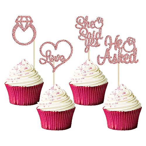 Gyufise Cupcake-Aufsätze in Rotgold, mit Aufschrift "He Asked She Said Ye", Diamant-Ring, Herz, Kuchenspieße für Hochzeit, Verlobung, Party, Kuchendekoration, 24 Stück Gyufise Cupcake-Aufsätze in Rotgold, mit Aufschrift "He Asked She Said Ye", Diamant-Ring, Herz, Kuchenspieße für Hochzeit, Verlobung, Party, Kuchendekoration, 24 Stück von Gyufise