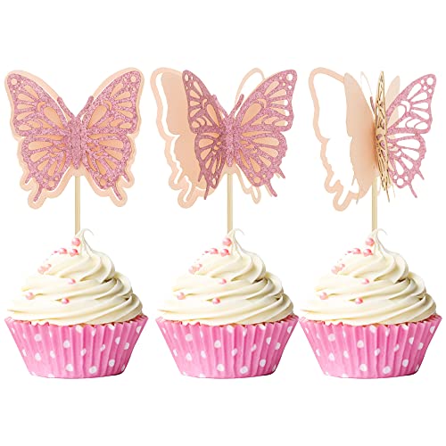 Gyufise 24 Stück rosa glitzernde Schmetterlinge Cupcake-Topper 3D doppellagig rosa Schmetterling Kuchen Topper Schmetterling Thema Party Dekoration für Babyparty Hochzeit Mädchen Geburtstag Party Gyufise 24 Stück rosa glitzernde Schmetterlinge Cupcake-Topper 3D doppellagig rosa Schmetterling Kuchen Topper Schmetterling Thema Party Dekoration für Babyparty Hochzeit Mädchen Geburtstag Party von Gyufise