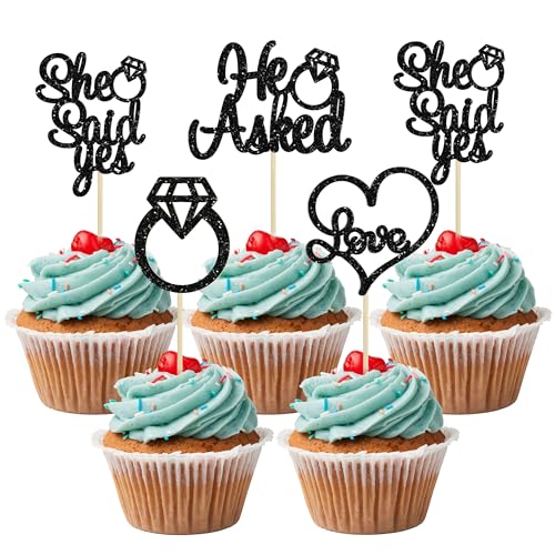 Gyufise 24 Stück schwarze Glitzer-Cupcake-Topper, Glitzer-Herz-Ring, Cupcake-Picks, Dekorationen für Hochzeit, Verlobung, Brautparty, Partyzubehör Gyufise 24 Stück schwarze Glitzer-Cupcake-Topper, Glitzer-Herz-Ring, Cupcake-Picks, Dekorationen für Hochzeit, Verlobung, Brautparty, Partyzubehör von Gyufise