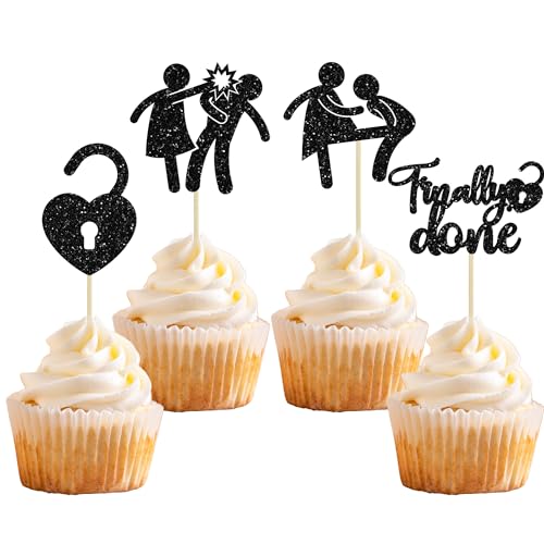 Gyufise Cupcake-Aufsätze, Motiv: Scheidung, schwarzer Glitzer, für Jungen, mit Aufschrift "Boy Bye Finally Done", Cupcake-Picks, Dekorationen für Scheidung, Partydekoration, Partyzubehör, 24 Stück von Gyufise