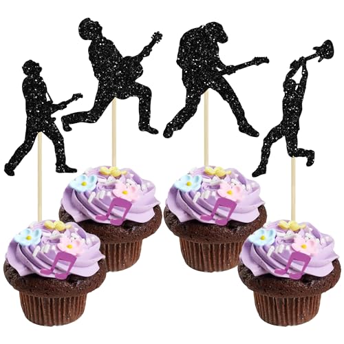Gyufise Rockband-Cupcake-Topper, schwarzer Glitzer, Rock-Pop-Musik-Thema, Cupcake-Picks, Musik-Kuchendekorationen für Konzert-Themen, Geburtstagspartys, 24 Stück Gyufise Rockband-Cupcake-Topper, schwarzer Glitzer, Rock-Pop-Musik-Thema, Cupcake-Picks, Musik-Kuchendekorationen für Konzert-Themen, Geburtstagspartys, 24 Stück von Gyufise