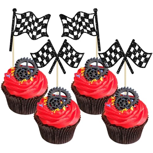 Gyufise 24-stück Glitzernde Rennflaggen Cupcake Topper Dekorationen Party Supplies - 24 Stück, Schwarz und Weiß, Rennwagen-Themenparty, Sport-Themenparty, Geburtstag, Babyparty Gyufise 24-stück Glitzernde Rennflaggen Cupcake Topper Dekorationen Party Supplies - 24 Stück, Schwarz und Weiß, Rennwagen-Themenparty, Sport-Themenparty, Geburtstag, Babyparty von Gyufise