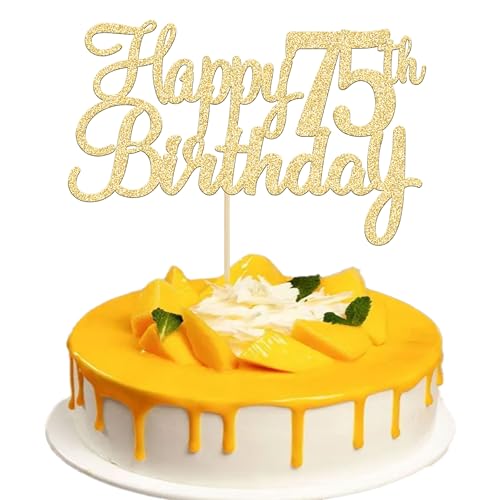 Gyufise 3 Stück Happy 75th Birthday Cake Topper Glitter 75th Birthday Cake Pick Cheers to 75 Years Old 75 Fabulous Cake Decorations for 75th Birthday Theme Party Supplies Gold von Gyufise