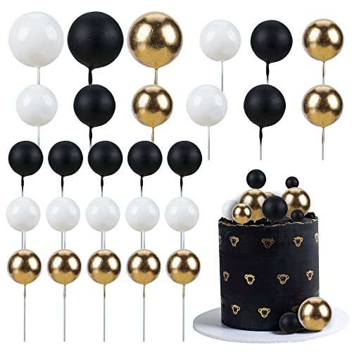 Gyufise 30 Stück Schwarz Weiß Gold Ball Cake Toppers Mini Ballon Cupcake Toppers DIY Schaumstoff Ball Kuchen Einsatz Dekoration für Hochzeit Jahrestag Geburtstag Party Zubehör von Gyufise