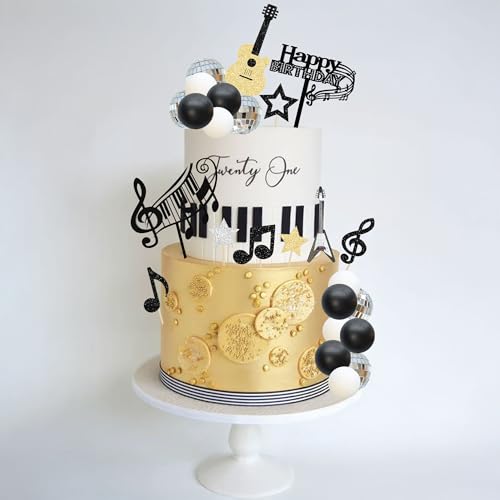 Gyufise 30-teiliges Discokugel-Musik-Happy Birthday-Kuchendekorationsset, Gitarrenkuchenaufsätze, Glitzerstern, Musiknoten, Bälle, Kuchendekorationen für Musiker, Geburtstag, Party, Zubehör, Gold Gyufise 30-teiliges Discokugel-Musik-Happy Birthday-Kuchendekorationsset, Gitarrenkuchenaufsätze, Glitzerstern, Musiknoten, Bälle, Kuchendekorationen für Musiker, Geburtstag, Party, Zubehör, Gold von Gyufise
