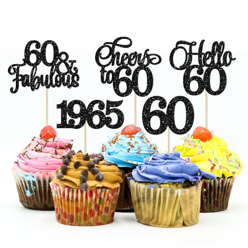 Gyufise 30Pcs 60th Birthday Cupcake Toppers 60 Fabulous Cupcake Picks Cheers to 60 1964 Cake Decorations for Happy 60th Birthday Wedding Anniversary Party Decoration Supplies Black Gyufise 30Pcs 60th Birthday Cupcake Toppers 60 Fabulous Cupcake Picks Cheers to 60 1964 Cake Decorations for Happy 60th Birthday Wedding Anniversary Party Decoration Supplies Black von Gyufise