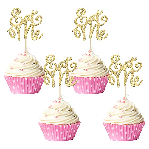 Gyufise 36 Stück Eat Me Cupcake-Topper Gold Glitter Alice Cupcake Picks Baby Shower Boys Girls Kids Birthday Wonderland Theme Party Cake Decorations Supplies von Gyufise
