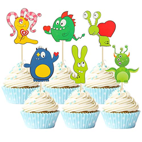 Gyufise 36 Stück Monster Cupcake Topper Niedliche Babyparty Monster Geburtstag Kuchen Topper Baby Monster Geburtstag Cupcake Picks für Monster Kinder Geburtstag Party Supplies von Gyufise
