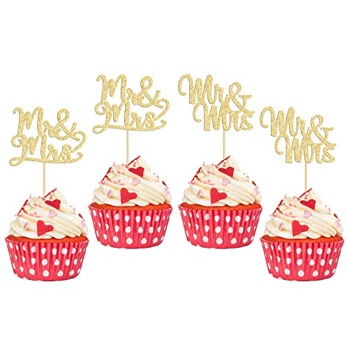 Gyufise Cupcake-Aufsätze mit Aufschrift "Mr & Mrs", goldfarben, glitzernd, für Hochzeit, Brautparty, Kuchendekoration, Partyzubehör, 36 Stück Gyufise Cupcake-Aufsätze mit Aufschrift "Mr & Mrs", goldfarben, glitzernd, für Hochzeit, Brautparty, Kuchendekoration, Partyzubehör, 36 Stück von Gyufise