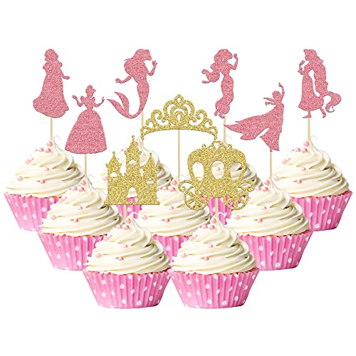 Gyufise Cupcake-Topper, Prinzessinnen-Motiv, Kronenschloss, Mädchen, Kuchendekoration, Geburtstag, Obst, Picks für Prinzessinnen, Mädchen, Babyparty, Motto-Party-Dekoration, 36 Stück von Gyufise