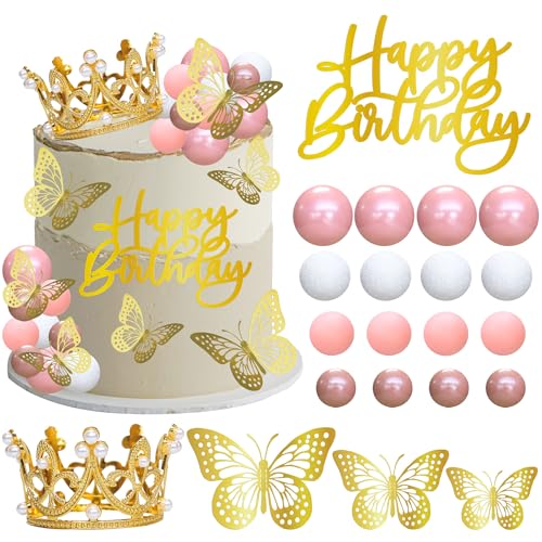 Gyufise 40 Stück Kronen-Kuchenaufsätze, Geburtstagskerzen, Schmetterlinge, Corona Para, Pastell-Kuchendekorationen für Hochzeit, Babyparty, Party-Dekorationen, Gold/Rosa Gyufise 40 Stück Kronen-Kuchenaufsätze, Geburtstagskerzen, Schmetterlinge, Corona Para, Pastell-Kuchendekorationen für Hochzeit, Babyparty, Party-Dekorationen, Gold/Rosa von Gyufise
