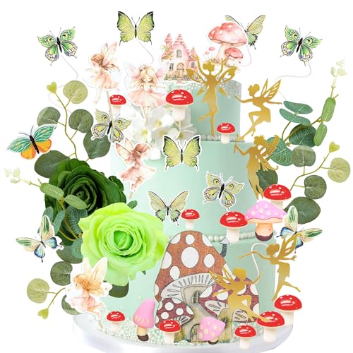 Gyufise 60 Stück Feen-Kuchenaufsätze, Schmetterlingskuchenspieße, Pilztür, Blumen, Kuchendekoration, Feengarten, Topper für Mädchen, Party, Geburtstag, Babyparty, Zubehör, Grün Gyufise 60 Stück Feen-Kuchenaufsätze, Schmetterlingskuchenspieße, Pilztür, Blumen, Kuchendekoration, Feengarten, Topper für Mädchen, Party, Geburtstag, Babyparty, Zubehör, Grün von Gyufise