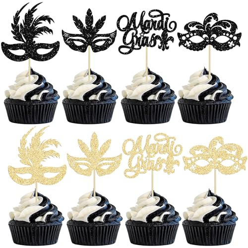 Gyufise Cupcake-Aufsätze, 24 Stück, Schwarz / Gold, Glitzer, Karneval, Cupcakes, Lebensmittel, Obst, Maskerade, Karneval, Party, Babyparty, Geburtstag, Party, Kuchendekorationen Gyufise Cupcake-Aufsätze, 24 Stück, Schwarz / Gold, Glitzer, Karneval, Cupcakes, Lebensmittel, Obst, Maskerade, Karneval, Party, Babyparty, Geburtstag, Party, Kuchendekorationen von Gyufise