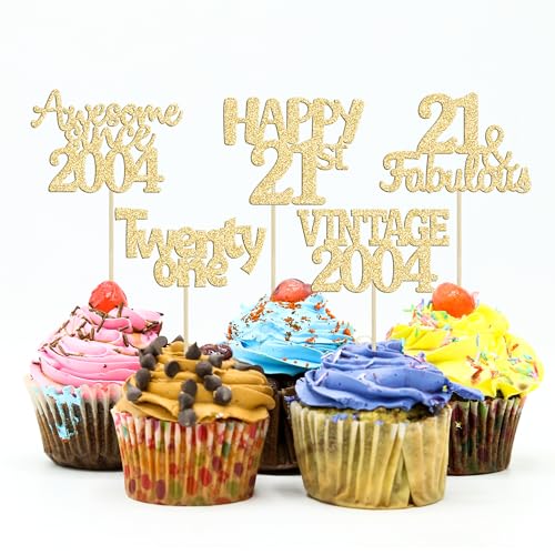 Gyufise Cupcake-Aufsätze "Happy 21st Birthday", glitzernd, 21. Vintage 2003, Cupcake-Picks, Cheers to 21 Years Birthday, Kuchendekorationen für Happy 21st Birthday Jahrestag, Partyzubehör, Gold, 30 Gyufise Cupcake-Aufsätze "Happy 21st Birthday", glitzernd, 21. Vintage 2003, Cupcake-Picks, Cheers to 21 Years Birthday, Kuchendekorationen für Happy 21st Birthday Jahrestag, Partyzubehör, Gold, 30 von Gyufise