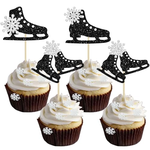 Gyufise Cupcake-Aufsätze für Eislaufen, Glitzer, Eissport, Cupcake-Picks für Skaten, Motto-Party, Babyparty, Kindergeburtstag, Party, Kuchendekoration, Zubehör, Schwarz, 24 Stück Gyufise Cupcake-Aufsätze für Eislaufen, Glitzer, Eissport, Cupcake-Picks für Skaten, Motto-Party, Babyparty, Kindergeburtstag, Party, Kuchendekoration, Zubehör, Schwarz, 24 Stück von Gyufise