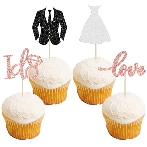 Gyufise Cupcake-Aufsätze für Hochzeit, Hochzeit, Glitzer, Bräutigam und Braut, Liebe, I Do, Cupcake-Picks für Brautparty, Hochzeit, Verlobung, Party, Kuchendekorationen, Zubehör, 24 Stück Gyufise Cupcake-Aufsätze für Hochzeit, Hochzeit, Glitzer, Bräutigam und Braut, Liebe, I Do, Cupcake-Picks für Brautparty, Hochzeit, Verlobung, Party, Kuchendekorationen, Zubehör, 24 Stück von Gyufise