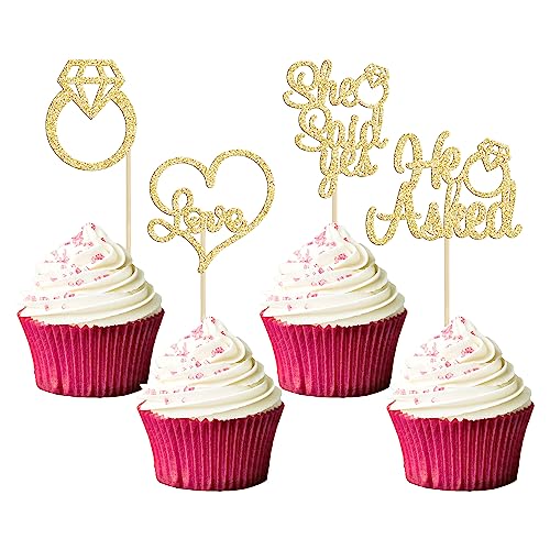 Gyufise Cupcake-Aufsätze mit Aufschrift "He Asked She Said Ye", goldfarben, glitzernd, Diamant, Herz, Liebe, Kuchenspieße für Hochzeit, Verlobung, Party, Kuchendekorationen, 24 Stück Gyufise Cupcake-Aufsätze mit Aufschrift "He Asked She Said Ye", goldfarben, glitzernd, Diamant, Herz, Liebe, Kuchenspieße für Hochzeit, Verlobung, Party, Kuchendekorationen, 24 Stück von Gyufise