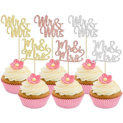 Gyufise Cupcake-Aufsätze mit Aufschrift "Mr & Mrs", glitzernd, Brautparty, Cupcake-Picks für Hochzeit, Verlobung, Geburtstag, Jahrestag, Party, Kuchendekoration, bunt, 36 Stück Gyufise Cupcake-Aufsätze mit Aufschrift "Mr & Mrs", glitzernd, Brautparty, Cupcake-Picks für Hochzeit, Verlobung, Geburtstag, Jahrestag, Party, Kuchendekoration, bunt, 36 Stück von Gyufise