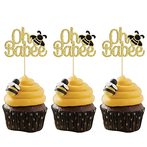 Gyufise Cupcake-Aufsätze mit Hummel, Motiv: Oh Babee, goldfarbener Glitzer, Oh Baby, Cupcake-Picks für Babyparty, Geburtstag, Party, Dekoration, Zubehör, 24 Stück Gyufise Cupcake-Aufsätze mit Hummel, Motiv: Oh Babee, goldfarbener Glitzer, Oh Baby, Cupcake-Picks für Babyparty, Geburtstag, Party, Dekoration, Zubehör, 24 Stück von Gyufise