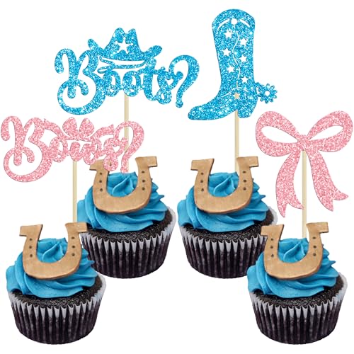 Gyufise Cupcake-Aufsätze mit Stiefeln oder Schleifen, Glitzer, für Jungen oder Mädchen, Motto Babyparty, Jungen, Mädchen, Geburtstagsparty, Kuchendekorationen, Zubehör, Blau, Rosa, 24 Stück Gyufise Cupcake-Aufsätze mit Stiefeln oder Schleifen, Glitzer, für Jungen oder Mädchen, Motto Babyparty, Jungen, Mädchen, Geburtstagsparty, Kuchendekorationen, Zubehör, Blau, Rosa, 24 Stück von Gyufise