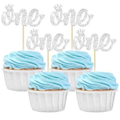 Gyufise Cupcake-Dekoration, silberfarben, glitzernd, für Babyparty, 1. Geburtstag, Jahrestag, Party-Dekoration, 24 Stück von Gyufise