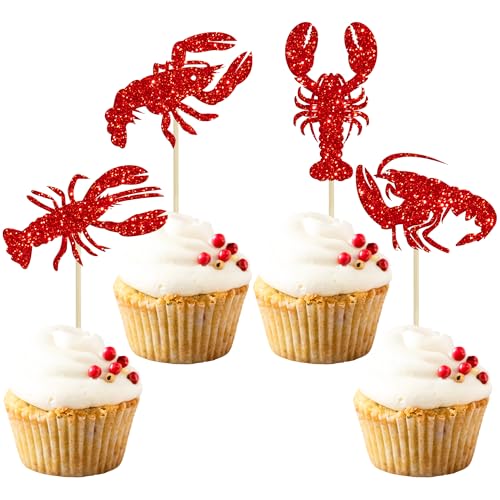 Gyufise Cupcake-Topper, Motiv: Krabbelfisch, roter Glitzer, Hummer, Cupcake-Picks, Ozean-Hummer, Motto-Party, Babyparty, Geburtstag, Party, Kuchendekoration, Zubehör, 24 Stück Gyufise Cupcake-Topper, Motiv: Krabbelfisch, roter Glitzer, Hummer, Cupcake-Picks, Ozean-Hummer, Motto-Party, Babyparty, Geburtstag, Party, Kuchendekoration, Zubehör, 24 Stück von Gyufise
