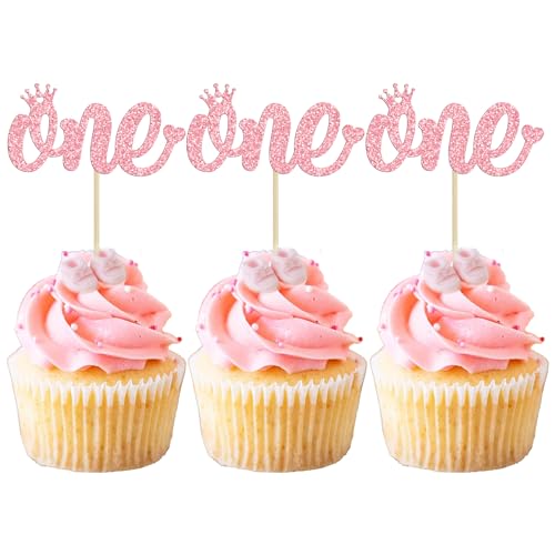 Gyufise Cupcake-Topper, rosa Glitzer, für den ersten Geburtstag, Party, Cupcake-Essen, Dekorationen für Babyparty, Jungen, Mädchen, Kinder, 1. Geburtstag, Kuchendekoration, Zubehör, 24 Stück Gyufise Cupcake-Topper, rosa Glitzer, für den ersten Geburtstag, Party, Cupcake-Essen, Dekorationen für Babyparty, Jungen, Mädchen, Kinder, 1. Geburtstag, Kuchendekoration, Zubehör, 24 Stück von Gyufise