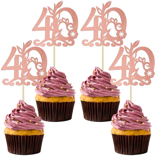 Gyufise Cupcake-Topper "Happy 40th Birthday", 24 Stück, 40 fabelhafte Kuchenaufsätze, Cheers to 40, Kuchendekoration für 40. Geburtstag, Jahrestag, Party-Dekoration, Zubehör, Roségold Gyufise Cupcake-Topper "Happy 40th Birthday", 24 Stück, 40 fabelhafte Kuchenaufsätze, Cheers to 40, Kuchendekoration für 40. Geburtstag, Jahrestag, Party-Dekoration, Zubehör, Roségold von Gyufise